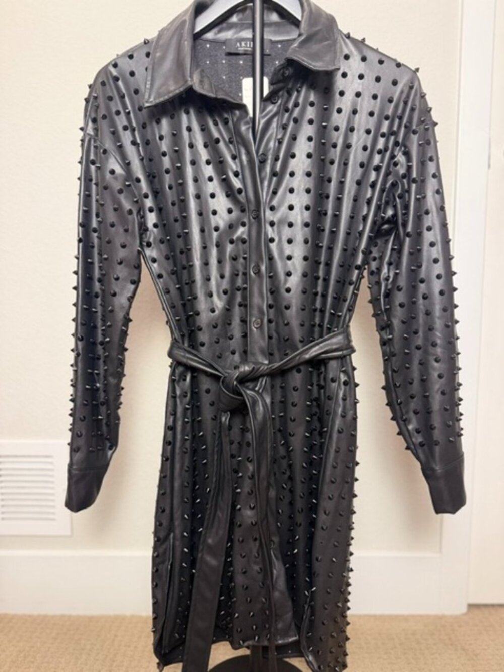 Edgy AKIRA black faux-leather Shirt Dress